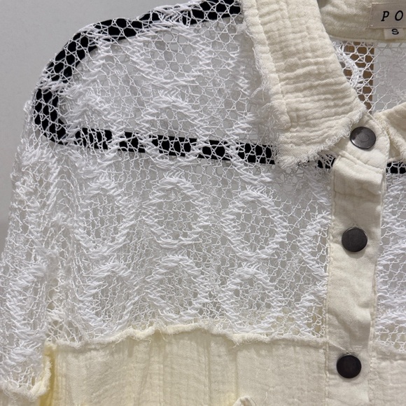 POL Women's Cream and White Lace Button-Down Shirt. Size S Oversized. - Picture 2 of 7
